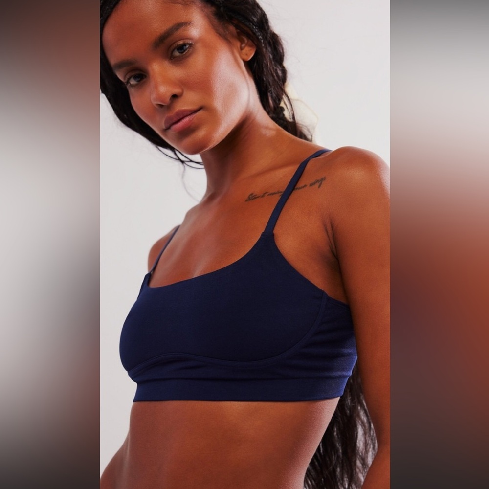 Free People Luna Tencel Square Neck Bralette in Pageant Blue Navy Size M/L NWOT